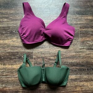 Shore Bikini Top Bundle Size 38DD Green & Plum Textured Swim Tops
